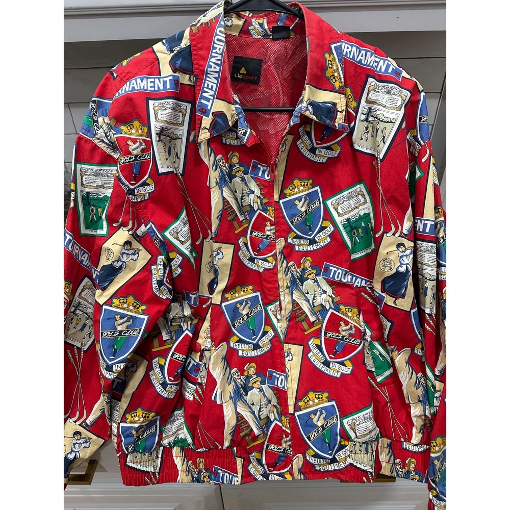 vtg liz sport red full zip jacket with golf graphics women's large
